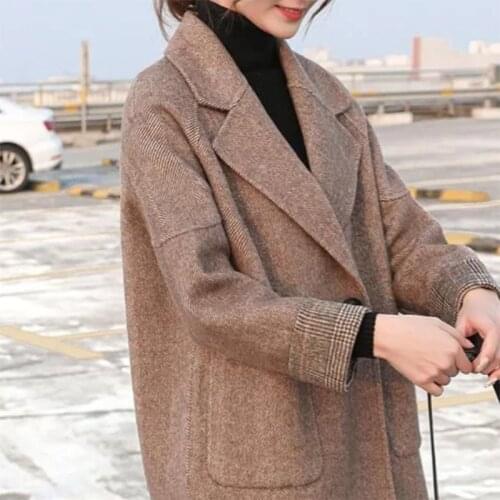 2021 New Spring Autumn Herringbone Woolen Blazer Womens Short Woolen Coat Plus Size Casual Jacket Outerwear