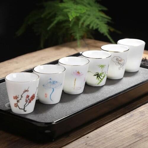 5pcs/set Porcelain Suet Jade Master Cup Floral Pattern Kungfu Tea Cup Set Hat Cup Kitchen Drinkware Accessories
