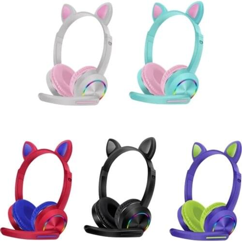 AKZ-K23 Cartoon Cute Cat Ear Over-Ear Headset Wireless bluetooth Headphones HIFI Stereo Bass Luminous Earphone for Phone Calling