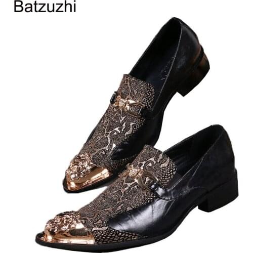Batzuzhi POP ICON Rock Men Leather Shoes Pointed Toe Metal Toe Formal Leather Dress Shoes Men for Party and Wedding, Big Sizes