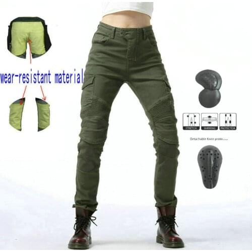 Loong Biker Motorcycle Jeans Female Knight Riding Trousers Moto Casual Pants Wear-Resistant Material Inside Girls Jeans Green