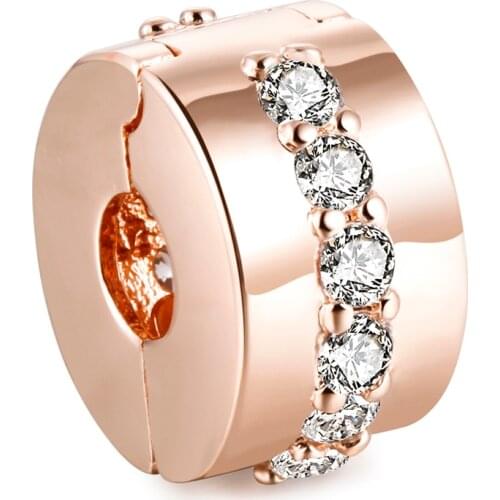 Rose Gold Beads For Jewelry Making Shining Clip Charms Fit Original Sterling Silver Bracelets Woman Jewelry