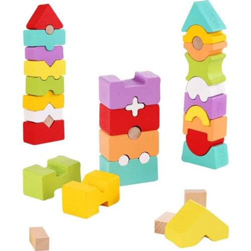 Wooden Rainbow Stacking Blocks Creative Colorful Learning And Educational Construction Building Toys Set For Kids Holiday Gifts