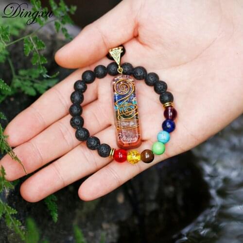 DXJEL 7 Chakra Orgone Energy Healing Pendant with Bracelet Rainbow Crystal Meditation Necklace Resin Jewelry For Women Men Gifts