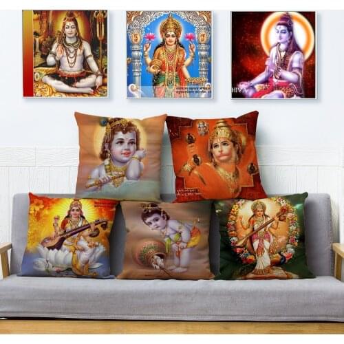 Indian Buddhism Mythology Print Cushion Cover 45*45 Square Linen Pillow Covers Throw Pillows Cases Sofa Home Decor Pillowcase