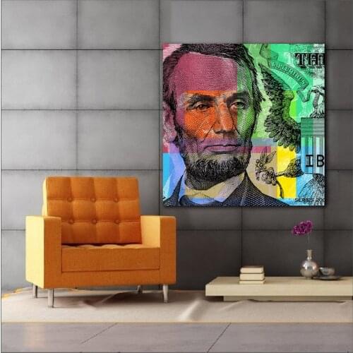 Large size Printing Oil Painting Abraham-Lin-coln Pop Art - $5 bill Wall art canvas prints pictures for living room and bedroom