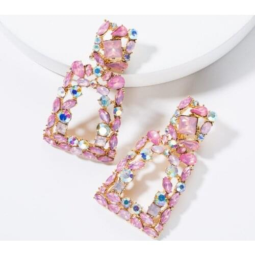 Korean Fashion Statement Pink Resin Geometric Drop Earrings For Women Girls Wedding Dangle Earring Jewelry