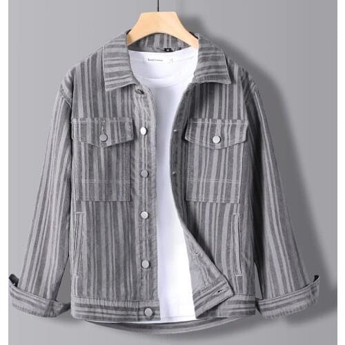 2021 Spring Autumn Hot Corduroy Jacket Men Long Sleeve Turn Down Collar Slim Stripe Denim Bomber Jacket Gray Black Outwear Coats