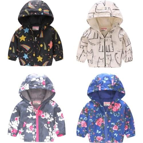 Baby Girls Jacket 2018 Autumn Graffiti Jackets For Girls Windbreaker Boys Kid Outerwear Coat For Girls Raincoat Children Clothes