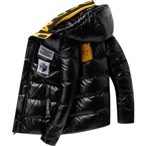2021 New Bright Leather Men Thicken Warm Winter Jacket Casual Parka Outwear Waterproof Stand Collar Hooded Coat Clothing