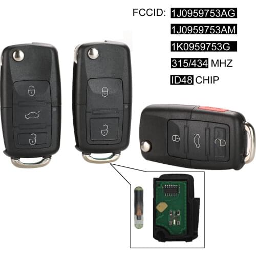 Kutery 2/3/4 Button Flip Remote Key Fob 434MHz ID48 Chip For VW Beetle Bora Golf Passat Polo Transporter T5 1J0 959 753 AG