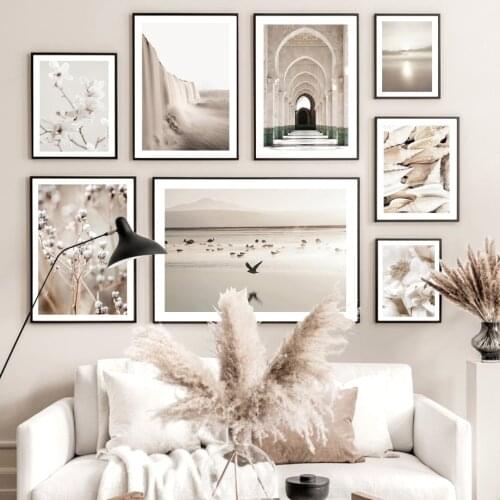 Morocco Mosque Flower Sea Beach Waterfall Wall Art Canvas Painting Nordic Posters And Prints Wall Pictures For Living Room Decor