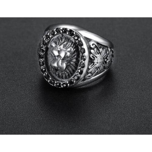 MIQIAO Stainless Steel Titanium King Lion Carved Vintage Punk Rings for Men Women Couple Friends Gift Fashion Jewelry Hip Hop
