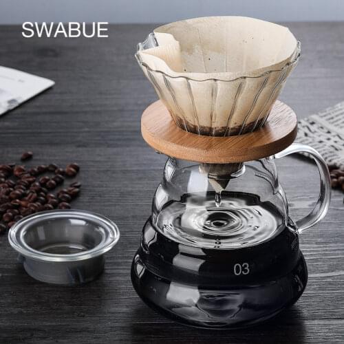 700ML/500ML/300ML Wooden Brackets Glass Coffee Dripper and Pot Set Japness Style V60 Glass Coffee Filter Reusable Pour Over