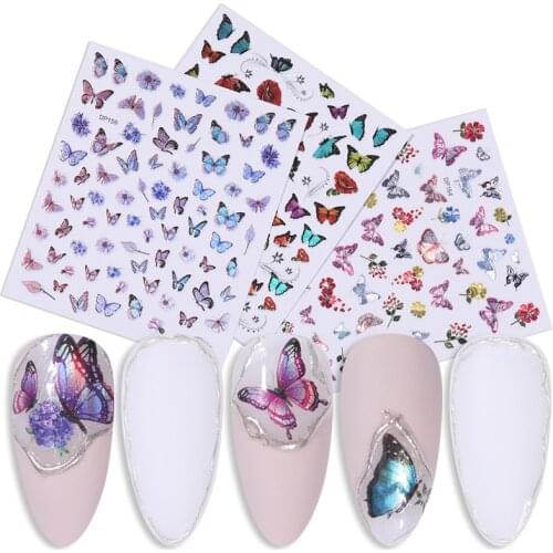Butterfly Nail Art Stickers Adhesive Sliders Gold Silver Butterfly Nail Transfer Decals Wraps Nail Manicure Art Nail Stickers