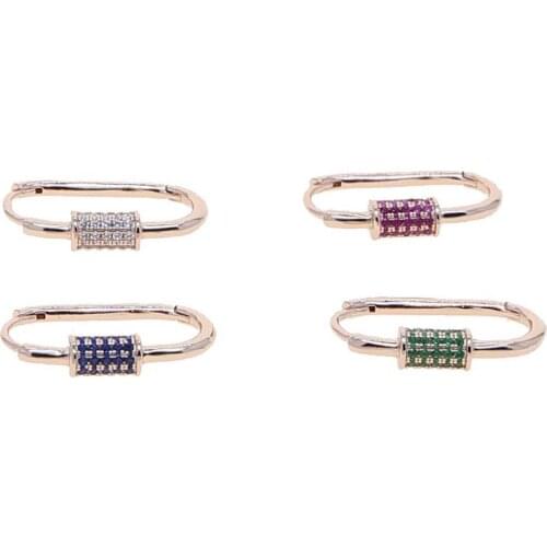 New Design Fashion Jewelry Micro Pave 4 Colors CZ Safety Pin Shaped Mini Small Hoop Women Earrings