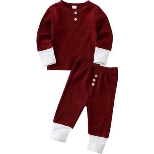 Toddler Baby Girls Boys clothes round neck pullover long sleeve T-Shirts Button Geometry Pants 2pc kids newborn lovely outfits