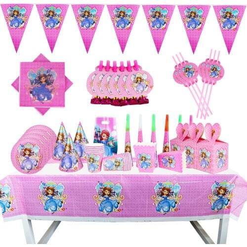 Disney Sofia the First Girls Birthday Party Decorations Balloon Paper Cups Plates Baby Shower Disposable Tableware Supplies