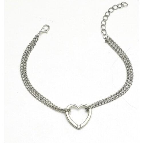 Simple Hollow Out Heart-shaped Metal Bracelet Fashion Double Layer Silver Color Hand Chain Romantic Party Jewelry Gift