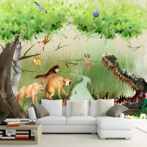 Dropshipping Colomac Photo Wall Mural Fantacy Animal Wall Painting Wallpaper for Kids Room Blue Wallpaper Rivestimento Pareti