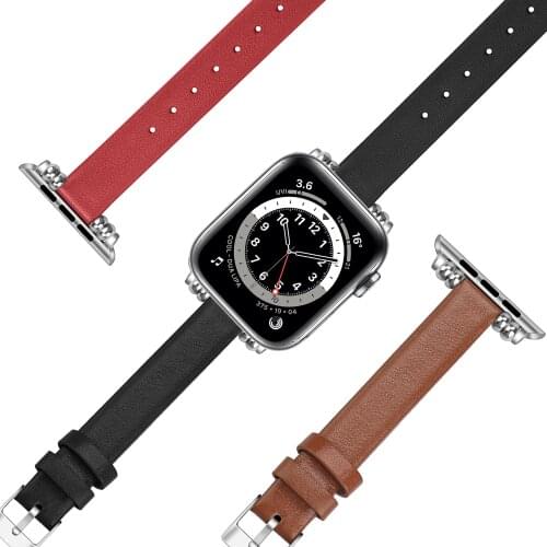 For apple watch band 40mm 44mm 38mm 42mm slim Leather strap for iwatch SE apple watch series 6 5 4 3 bands thin Wrist Bracelet