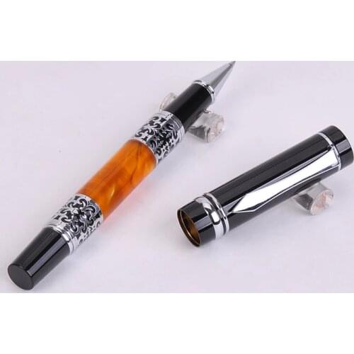 BOOKWORM 675 High Quality Silver Flower Amber Celluloid Rollerball Pen Office Stationery School Supplies Ballpoint Pen