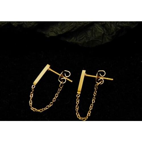 Chain Earrings Stud For Women Girls Gold Titanium Steel Classic Simple Earrings Minimalist Bar Earrings Earpins XMAS GIFT Lady