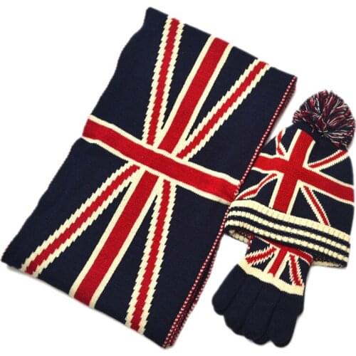 Hat Autumn Winter New Star Rice Flag Adult Scarf Three Sets of Children (hat Scarf Gloves)