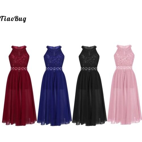 TiaoBug Kids Girls Sleeveless Floral Lace Crystals Maxi Romper Chiffon Dress For Pageant School Dance Birthday Party Wedding