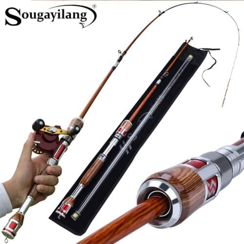 Sougayilang 123cm 2 Sections Carbon Fiber Ice Fishing Rod with Lightweight Wooden Handle Winter Fishing Rods Fishing Tackle Gear