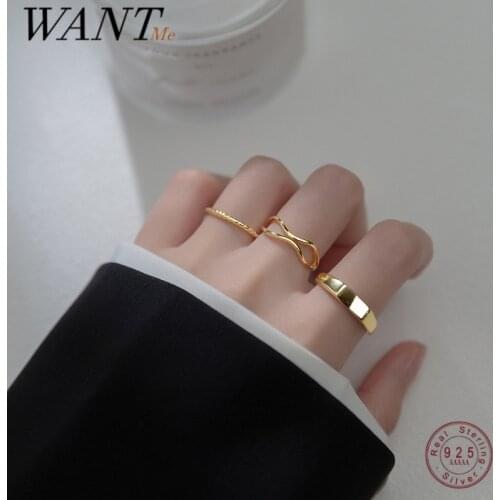 WANTME 925 Sterling Silver Punk Hollow Twist Line Glossy Opening Finger Ring for Women Simple Hip Hop Gothic Charming Jewelry