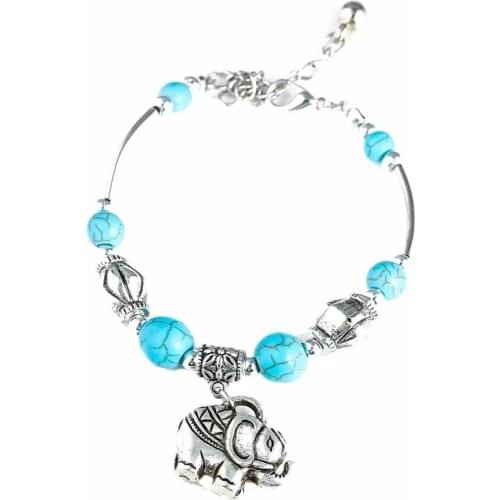 3 Styles Elephant Owl Charms Bracelets & Bangles for Women Bohemian Blue Stone Statement Bracelet Tribal Turkish Party Jewelry