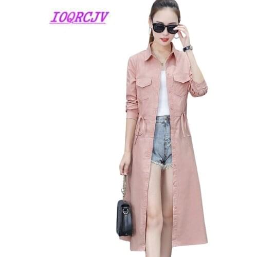 Long coat Womens Spring and Autumn Long sleeve Loose Thin shirt Banded clothes Long section Windbreaker Casual Thin coat B048
