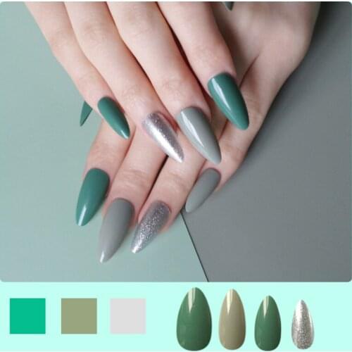 1 Set False Nail Tips Mid-length Stiletto 24Pcs Full Cover Fake Nails DIY Tools Manicure Acrylic UV Gel Polish Speed Nail Art