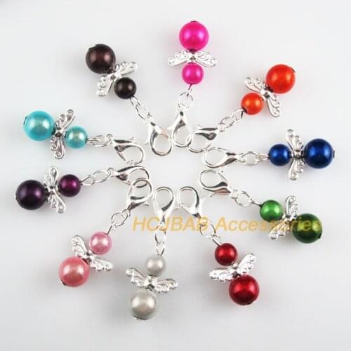 10 New Angel 14x21mm Charms Mixed Ball Acrylic Silver Plated Retro With Lobster Claw Clasps