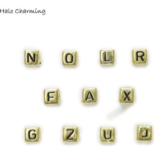 100 Piece Gold Color Random Mixed Square Acrylic Spacer Women Children DIY Bracelet Necklace Alphabets Letter Beads 6mm