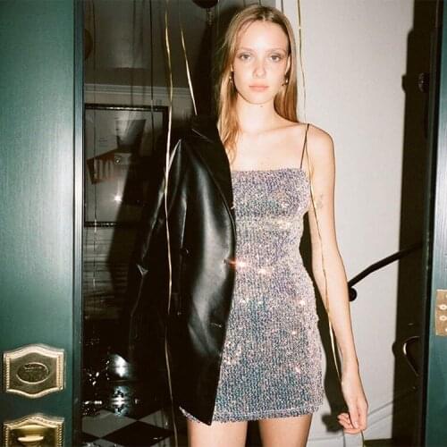 2020 Weird girl European and American instagram creative sequined strap dress super A personality slim dress