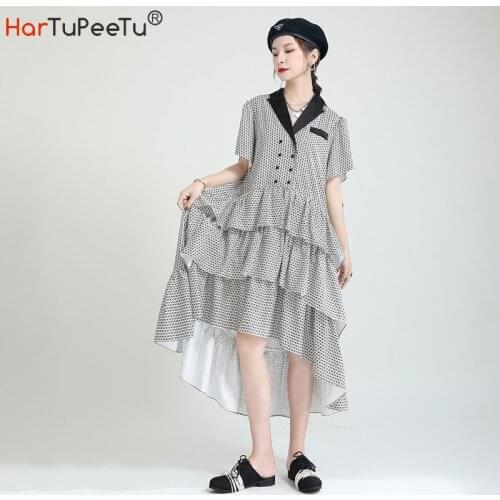 2021 Summer Layered Dress Midi Women Polka Dot Print Irregular Hem Loose Elegant Pullover Vestidos Mujer