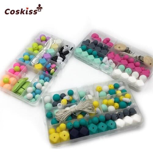 3 box Baby Teether Pacifier Clip Mix Color Geometry Hexagon Silicone Bead Silicone Round Bead Abacus Bead Breakaway Safety Clasp