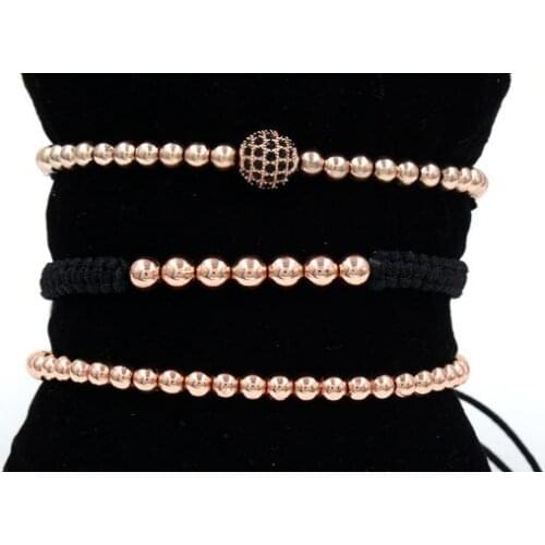 4mm 3PCS/Lot jgh45 gold Copper cz zircon cubic zirconia elastic ball bead Punk Macrame Chakra Reiki Charm Bracelet Bangles