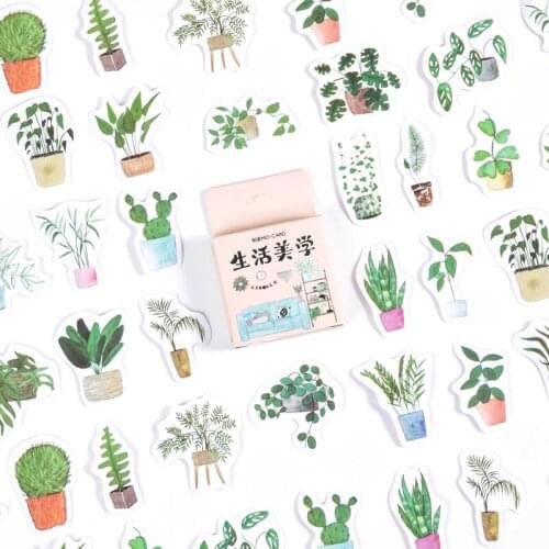 46Pcs/Box Vintage Potted Plants Collection Journal Decorative Washi Stickers Scrapbooking Stick Label Diary Album Stickers