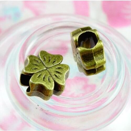 50pcs alloy vintage Four Leaf Clover shape big hole beads Pendants antique bronze Plated bracelet diy Jewelry findings