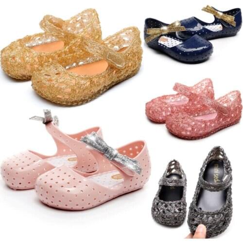 Glitter Bow Baby Kids Childrens Shoes Hole Shoes Velcro Non-slip Soles Beach
