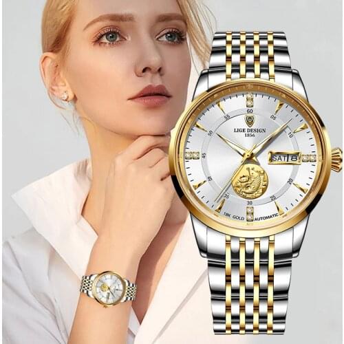 LIGE Women Watches Mechanical Watch Luxury Bracelet Wrist Wristwatch Elegant Ladies Automatic Clock Gifts Watch Relogio Feminino