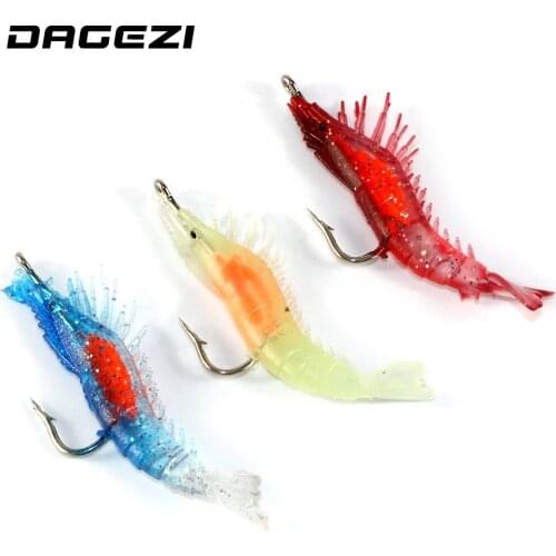 DAGEZI 3PCS/lot Luminous Soft Lures ISCA Artificial Shrimp Lures/Hooks Wlures 6CM/3G Soft Baits Soft Fishing Lures