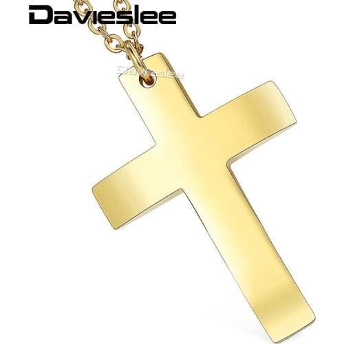Davieslee Womens Chain Cross Pendant Necklace Stainless Steel Rolo Link Gold Silver Color 17.9inch LKNM153
