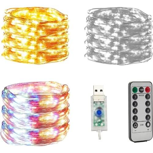 2021 New Year Christmas Decoration lamp Copper Wire Led Garland Fairy Light String With Remote Control For Indoor Home Lights