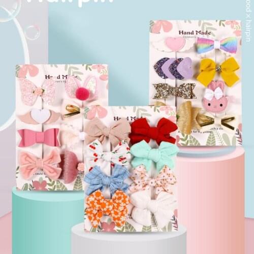 Baby Hair Clips Cotton Linen Children Cartoon Hairpins For School Girls Party Barrettes Infant Bows Hair Accessories 8Pcs/Lot