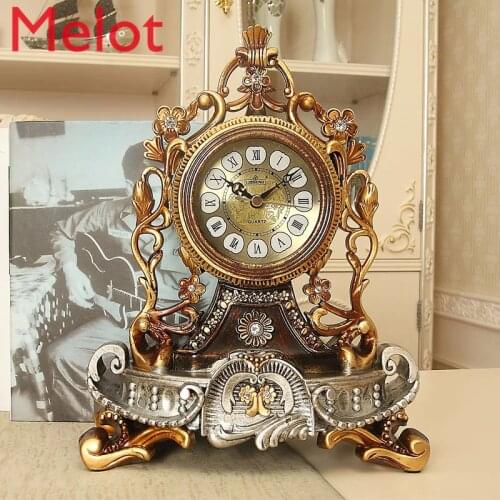 European-Style Clock Living Room Mute Bedside Table Clock Retro Desk Clock Creative Decoration Clock Decoration Quartz Clock