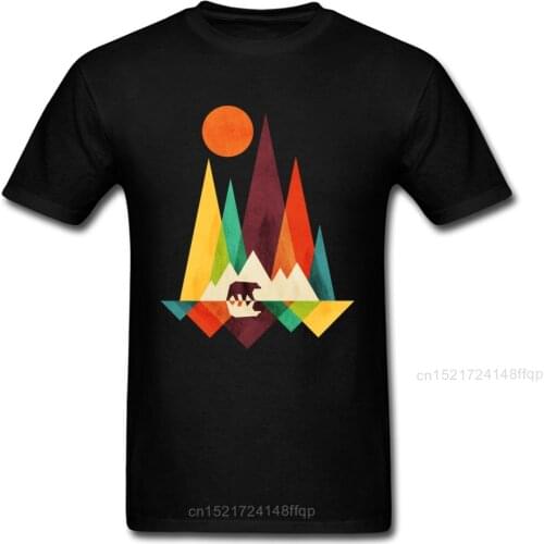2018 Popular T Shirt Men Tops Tees Geek Geometric T-shirts Mountain Bear Print Young Tshirts 100% Cotton Clothes Free Shipping